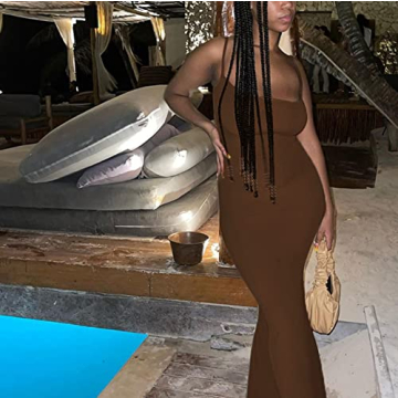 Sexy Hollow Out Maxi Dress Halter Neck Evening Party