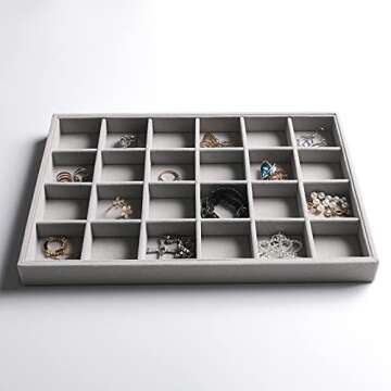 Frebeauty Stackable Velvet Jewelry Organizer Trays for Drawers Inserts Jewelry Storage Tray Display Case Earrings Bracelets Necklace Rings Accessories Trays for Women(Set of 4)(Grey).