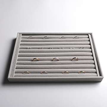 Frebeauty Stackable Velvet Jewelry Organizer Trays for Drawers Inserts Jewelry Storage Tray Display Case Earrings Bracelets Necklace Rings Accessories Trays for Women(Set of 4)(Grey).