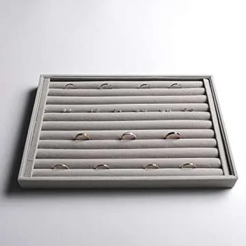 Frebeauty Stackable Velvet Jewelry Organizer Trays for Drawers Inserts Jewelry Storage Tray Display Case Earrings Bracelets Necklace Rings Accessories Trays for Women(Set of 4)(Grey).