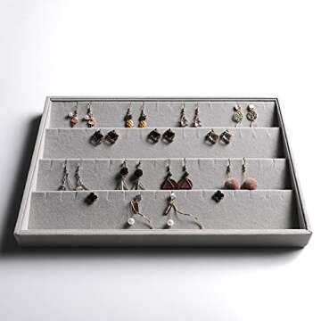 Frebeauty Stackable Velvet Jewelry Organizer Trays for Drawers Inserts Jewelry Storage Tray Display Case Earrings Bracelets Necklace Rings Accessories Trays for Women(Set of 4)(Grey).