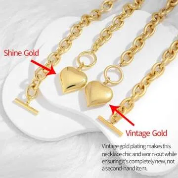 CLASSYZINT Gold Chunky Heart Pendant Necklace for Women