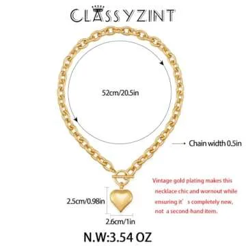 CLASSYZINT Gold Chunky Heart Pendant Necklace for Women