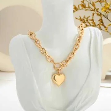 CLASSYZINT Gold Chunky Heart Pendant Necklace for Women