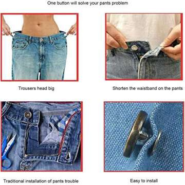 HENXING 12 Sets 17mm Replacement Jean Buttons, No Sew Instant Button Detachable Pants Button Pins, Removable Metal Button to Extend or Reduce Pants Waist Size, Cowboy Clothing Jackets Bags Button
