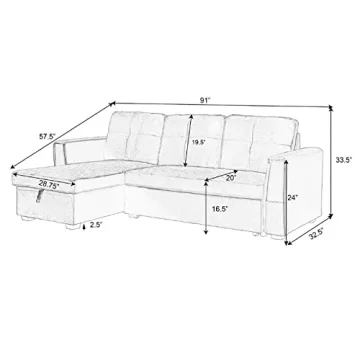 Legend Vansen 91" Velvet Reversible Sofa with Storage