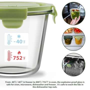 8 PCS Glass Meal Prep Containers with Lids, Airtight 3 Cup Glass Storage Containers Set, Heat-Resistant BPA-Free Containers for Soup Leftover, Microwave, Dishwasher, and Freezer Safe (4 Packs)