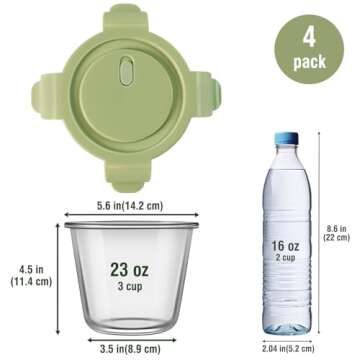 8 PCS Glass Meal Prep Containers with Lids, Airtight 3 Cup Glass Storage Containers Set, Heat-Resistant BPA-Free Containers for Soup Leftover, Microwave, Dishwasher, and Freezer Safe (4 Packs)