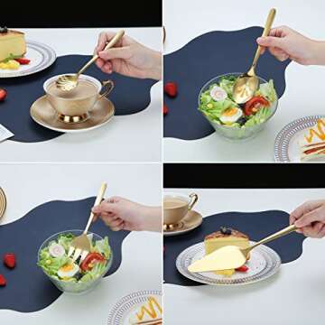 Gold Silverware Set 46 Piece, Stainless Steel Flatware Set, Cutlery Set, Utensil Sets, With Cake Server, Serving Spoon, Slotted Serving Spoon, Serving Fork, Sugar Spoon, Butter Knife (Shiny Gold)