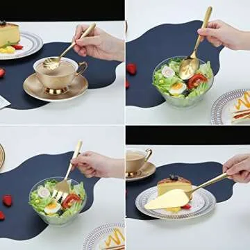 Gold Silverware Set 46 Piece, Stainless Steel Flatware Set, Cutlery Set, Utensil Sets, With Cake Server, Serving Spoon, Slotted Serving Spoon, Serving Fork, Sugar Spoon, Butter Knife (Shiny Gold)