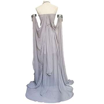 Xfang Women's Chiffon dress Halloween Cosplay Costume Grey Long Train Dress