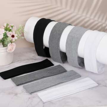 Hishexin Headbands for Women Non Slip, Stretchy Sweat Headband for Workout Yoga Running, Head Bands for Women's Hair - 8 Pack (Black White Grey)