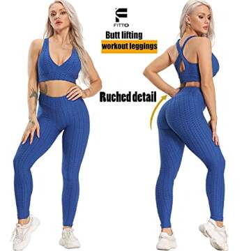 FITTOO Womens High Waist Textured Workout Leggings Booty Scrunch Yoga Pants Slimming Ruched Tights B...