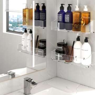 YAWSOUP Acrylic Shower shelves 3 Pack,Adhesive Shower Organizer for Bathroom Storage Home Decor,No D...