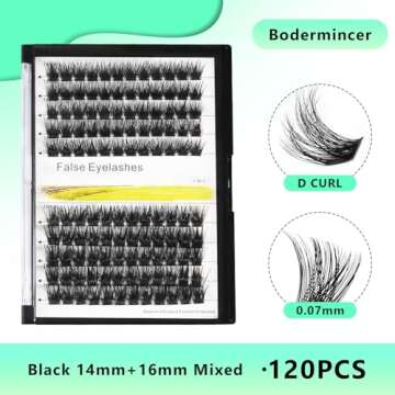 Bodermincer 120 Clusters 10mm+12mm/12mm+14mm/14mm+16mm Mixed Wide Cluster False Eyelash Individual Cluster EyeLashes Grafting Fake False Eyelashes Eyelash Extension (Black 12mm+14mm Mixed)
