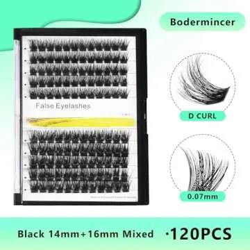 Bodermincer 120 Clusters 10mm+12mm/12mm+14mm/14mm+16mm Mixed Wide Cluster False Eyelash Individual Cluster EyeLashes Grafting Fake False Eyelashes Eyelash Extension (Black 12mm+14mm Mixed)