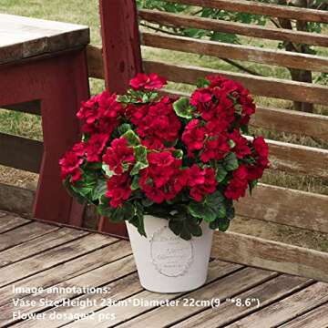 QIANYUN 2Pcs 19'' Realistic Artificial Geranium, Uv Resistant, Wedding Kitchen Garden Table Centerpieces Indoor Outdoor Decor (Red Geranium Flower)