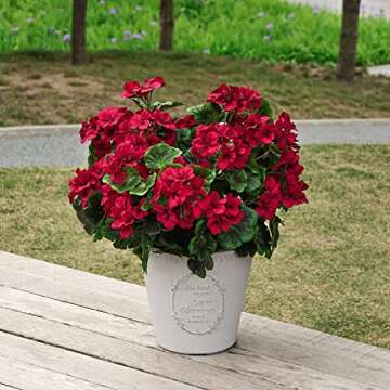 QIANYUN 2Pcs 19'' Realistic Artificial Geranium, Uv Resistant, Wedding Kitchen Garden Table Centerpieces Indoor Outdoor Decor (Red Geranium Flower)