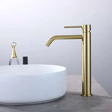 Elegant Brushed Gold Vessel Sink Faucet with Drain