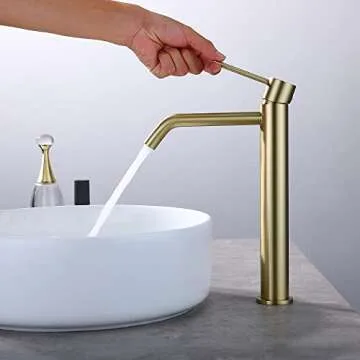 Elegant Brushed Gold Vessel Sink Faucet with Drain