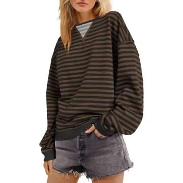 SENSERISE Women's Oversized Striped Sweatshirt - Chic Comfort