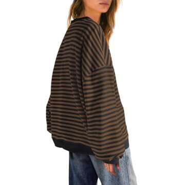 SENSERISE Women's Oversized Striped Sweatshirt - Chic Comfort