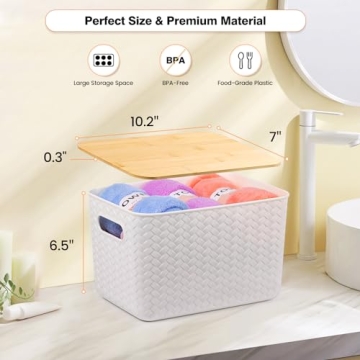 4 Stackable Storage Bins with Bamboo Lids for All Spaces