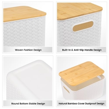 4 Stackable Storage Bins with Bamboo Lids for All Spaces