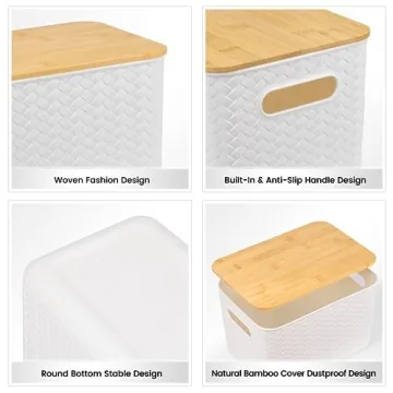4 Stackable Storage Bins with Bamboo Lids for All Spaces