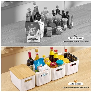 4 Stackable Storage Bins with Bamboo Lids for All Spaces