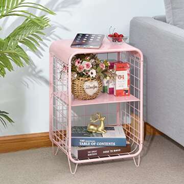 APEXCHASER 2-Tier Nightstand With Metal Frame in Pink