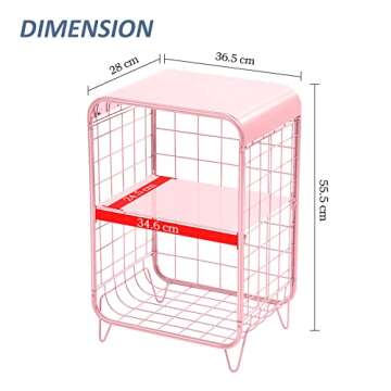 APEXCHASER 2-Tier Nightstand With Metal Frame in Pink