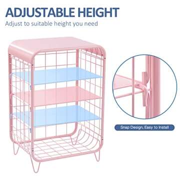 APEXCHASER 2-Tier Nightstand With Metal Frame in Pink