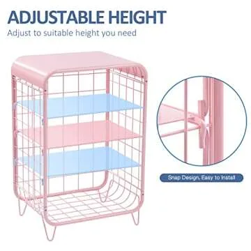 APEXCHASER 2-Tier Nightstand With Metal Frame in Pink