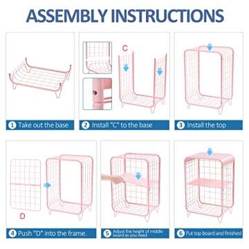 APEXCHASER 2-Tier Nightstand With Metal Frame in Pink
