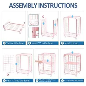 APEXCHASER 2-Tier Nightstand With Metal Frame in Pink