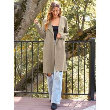 LILLUSORY Women's Long Cardigan Sweaters Oversized Fall Dressy Coatigan Jackets Trendy Knit Winter Coats LightTan M