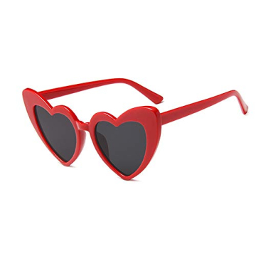 JUSLINK Heart Shaped Sunglasses for Women, Cat Eye Mod Style Retro Kurt Cobain Glasses(Red)