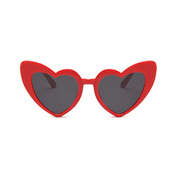 JUSLINK Heart Shaped Sunglasses for Women, Cat Eye Mod Style Retro Kurt Cobain Glasses(Red)