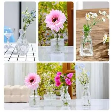 Mapoxy Glass Bud Vases Set of 4,Small Flower Vases for Wedding Centerpiece Table Decorations,Clear Vintage Embossed Mini Vases,Flower Arrangements in Vases for Party or Home Decor