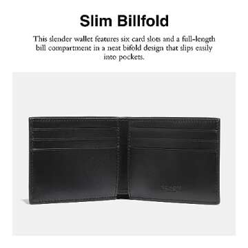 Luxury Coach Slim Billfold Wallet - Charcoal/Black Signature Design