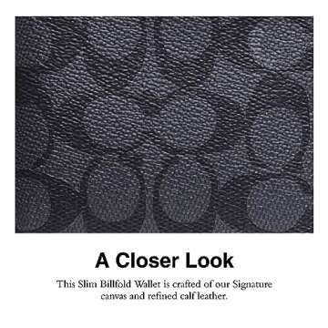 Coach Slim Billfold in Signature, Charcoal/Black Wallet