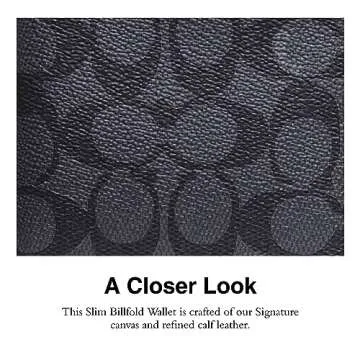 Coach Slim Billfold in Signature, Charcoal/Black Wallet