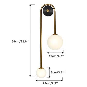 Fulesi Globe Glass Wall Sconce Lighting 2-Lights Gold Modern Brushed Brass Wall Mount Light Mid Century Beside Wall Lamp with Glass Shade for Loft Living Room Bedroom (2 Pack)