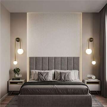 Fulesi Globe Glass Wall Sconce Lighting 2-Lights Gold Modern Brushed Brass Wall Mount Light Mid Century Beside Wall Lamp with Glass Shade for Loft Living Room Bedroom (2 Pack)