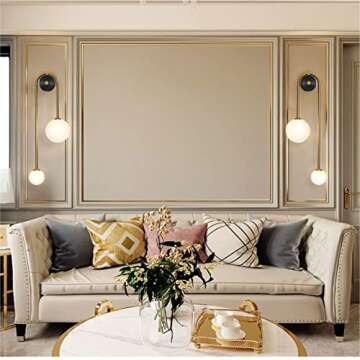 Fulesi Globe Glass Wall Sconce Lighting 2-Lights Gold Modern Brushed Brass Wall Mount Light Mid Century Beside Wall Lamp with Glass Shade for Loft Living Room Bedroom (2 Pack)