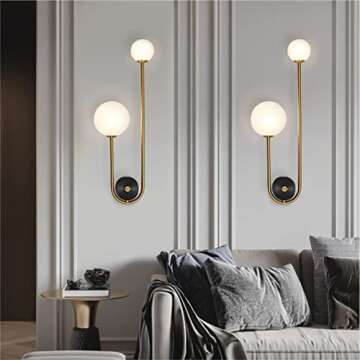 Fulesi Globe Glass Wall Sconce Lighting 2-Lights Gold Modern Brushed Brass Wall Mount Light Mid Century Beside Wall Lamp with Glass Shade for Loft Living Room Bedroom (2 Pack)