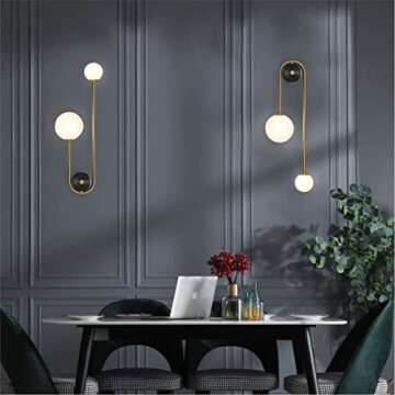 Fulesi Globe Glass Wall Sconce Lighting 2-Lights Gold Modern Brushed Brass Wall Mount Light Mid Century Beside Wall Lamp with Glass Shade for Loft Living Room Bedroom (2 Pack)