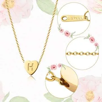OSNIE Flower Girl H Alphabet Necklace - 14K Gold Plated