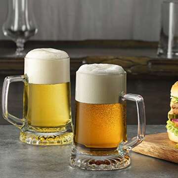 Bormioli Rocco 4-Pack Solid Heavy Large Beer Glasses with Handle - 17.1/4 Ounce Glass Steins, Tradit...